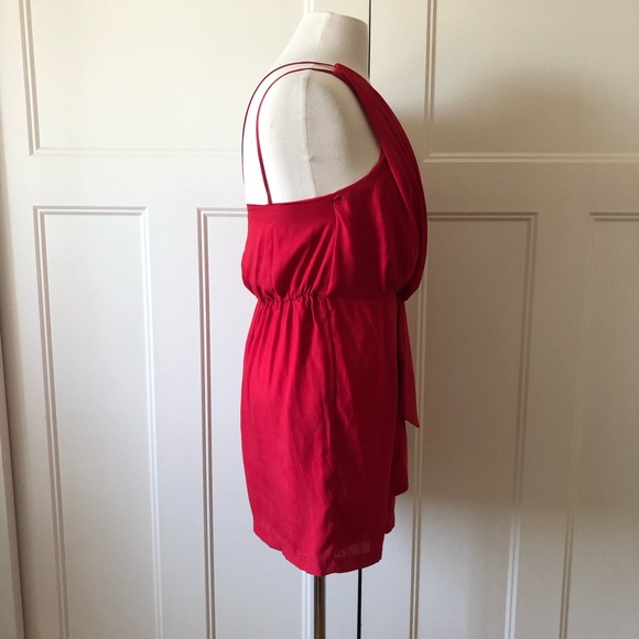 NWT $98~BCBG Generation~Red One-Shoulder Strappy Draped Ruffle Faux Wrap Dress~S - Picture 9 of 10